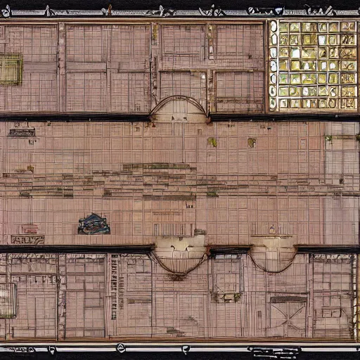 Prompt: full - color floor plan map of a fantasy tavern, hardwood floor, by greg rutkowski and james gurney, trending on artstation