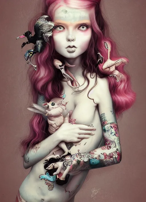 Image similar to pop surrealism, lowbrow art, realistic cute skateboard girl, japanese street fashion, hyper realism, muted colours, rococo, natalie shau, loreta lux, tom bagshaw, mark ryden, trevor brown style,