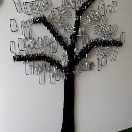 Prompt: a tree made of paperclips