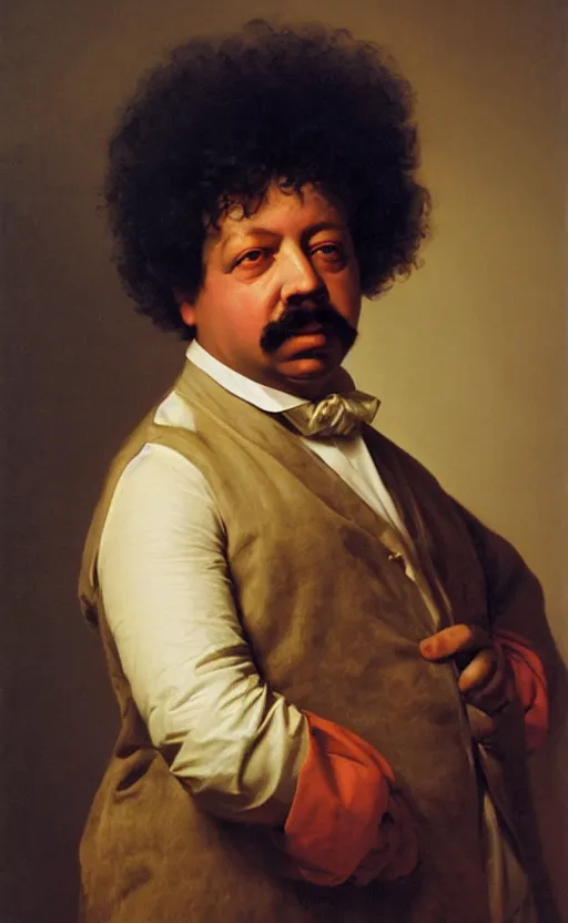 Image similar to Portrait of Alexandre Dumas, oil on canvas, highly detailed, by Kramskoy, 8k