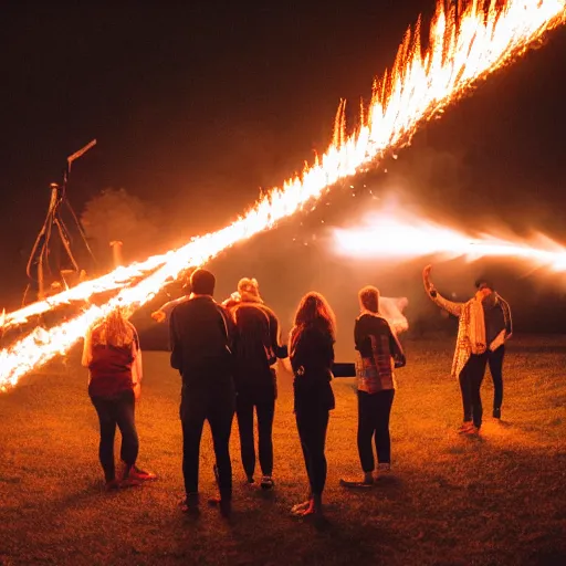 Image similar to photograph of people bonding around a firecircle, kismet, shot from behind