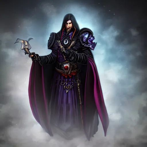 Image similar to medivh from world of warcraft, raven, dark, gloomy