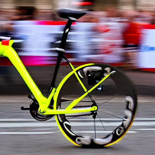 Image similar to modern road bicycle made from bacon, ridden at the champs elysees at the tour de france, high detail sports photography