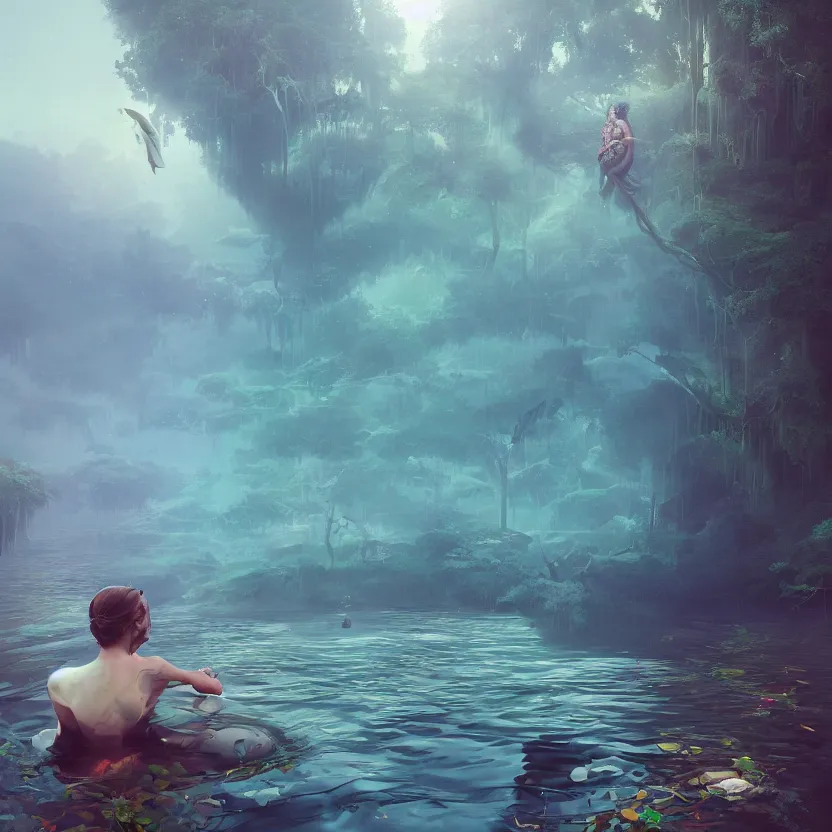 Prompt: tranquil freedom, the spirit of life, submerging wisdom in the ecosystem digital painting by Beeple and CGSociety