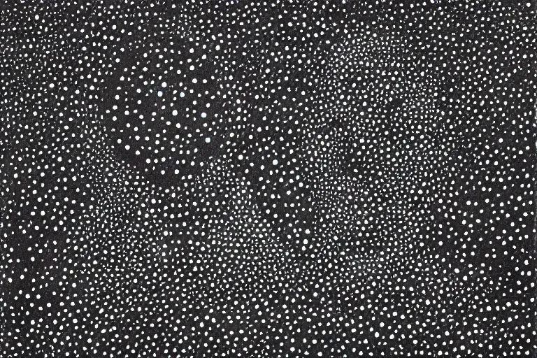 Image similar to black figure, faceless people dark, dots, drip, stipple, pointillism, technical, abstract, minimal, style of francis bacon, asymmetry, pulled apart, cloak, hooded cowl, made of dots, abstract, balaclava, colored dots, sploch