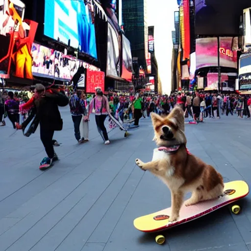 Image similar to dog riding a skateboard in times square