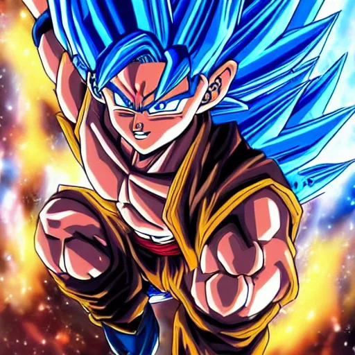 Image similar to Super Saiyan Blue, fantasy artwork, official, hyper detailed, half dragon, draco saiyan, character dragonball, award winning artwork