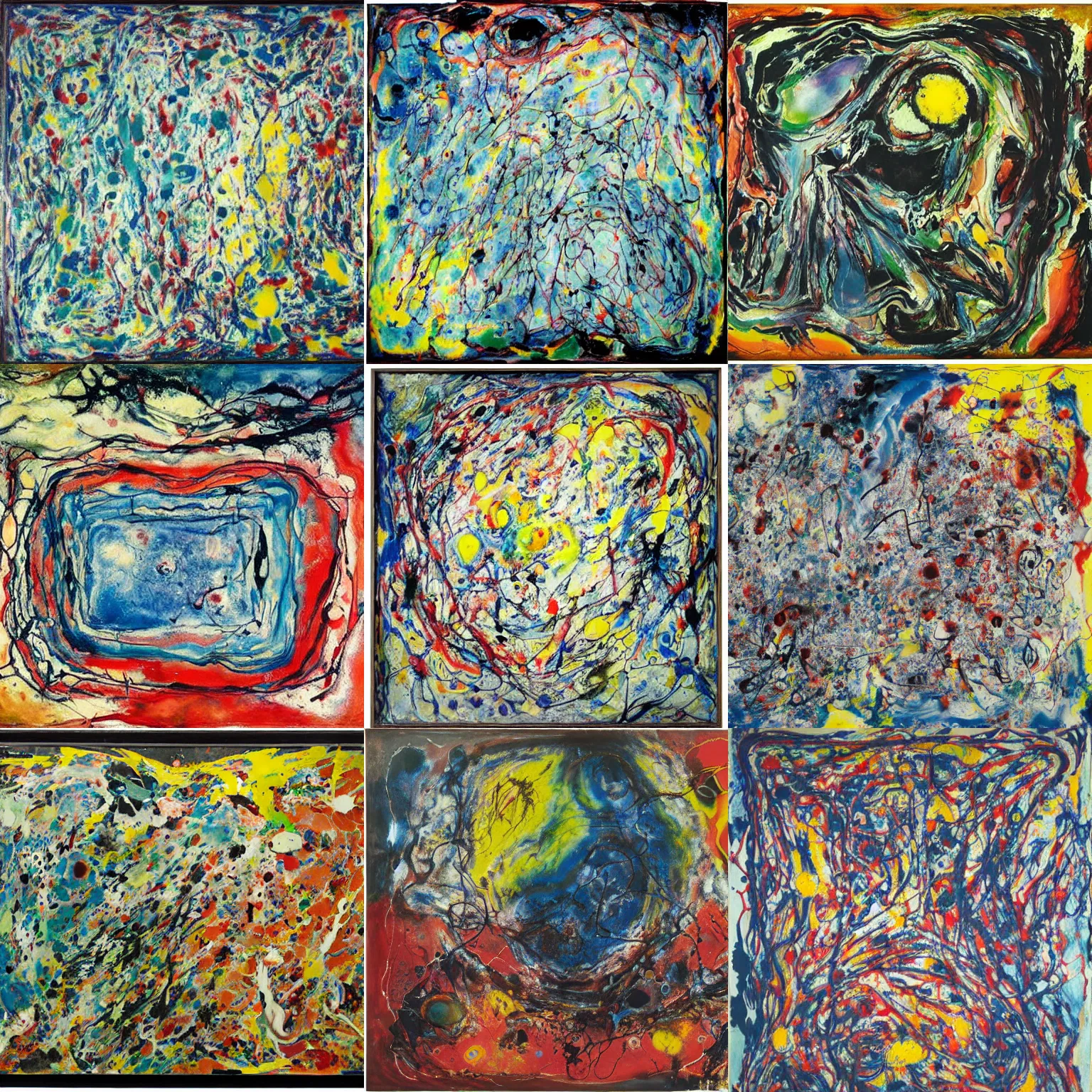 Prompt: The Sink of The Cosmos, 3 PM, paint-on-glass painting by Jackson Pollock, early Mark Rothko, Antonio Saura, Louise Bourgeois, highly detailed, pastel oil inks, very ethereal, soft, fauvism, ethereal, soft pastel colors
