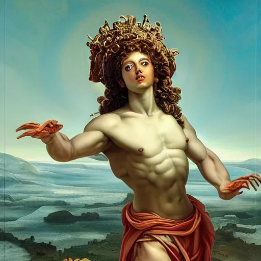 Prompt: baroque oil painting of a greek god or goddess!!! different realm, cinematic, dark fantasy, acrylic palette knife, high detail, hyper realism, ray tracing, 4 k resolution, 8 k resolution, full hd, neon, realistic painting by junji ito, laurie lipton and michael whelan, michelangelo, salvador dali