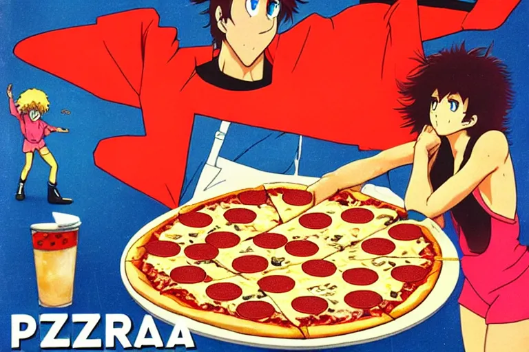 Image similar to pizza, 80s, advertisement, anime