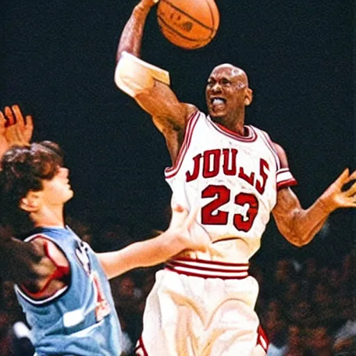 Image similar to frodo baggins blocking michael jordan, nba