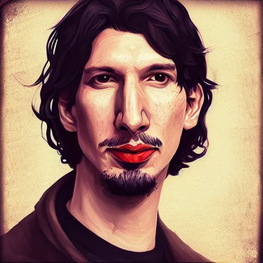 Image similar to “ adam driver portrait by neeko, league of legends, game character, detailed illustration, intricate, highly detailed, centered, digital painting, smooth, sharp focus, fantasy world, riot, artstation ”