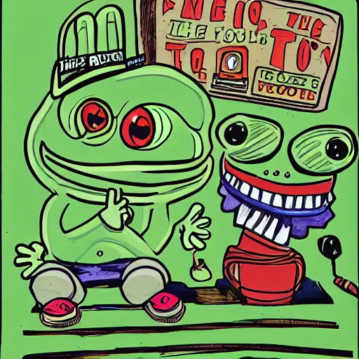 pepe the frog in the city, illustration by matt furie | Stable Diffusion