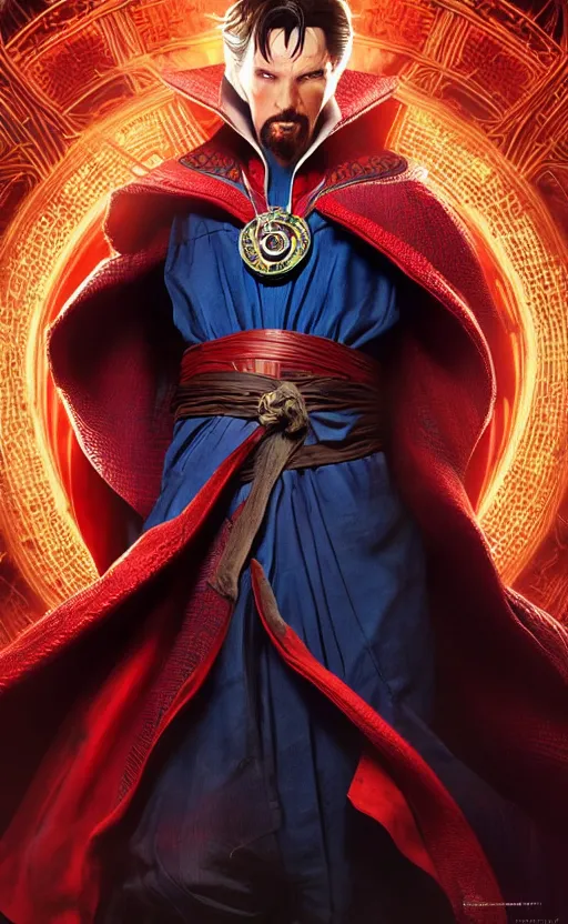 Image similar to epic doctor strange wallpaper, black and red suit, dynamic lighting, photorealistic fantasy concept art, trending on art station, stunning visuals, terrifying, creative, cinematic