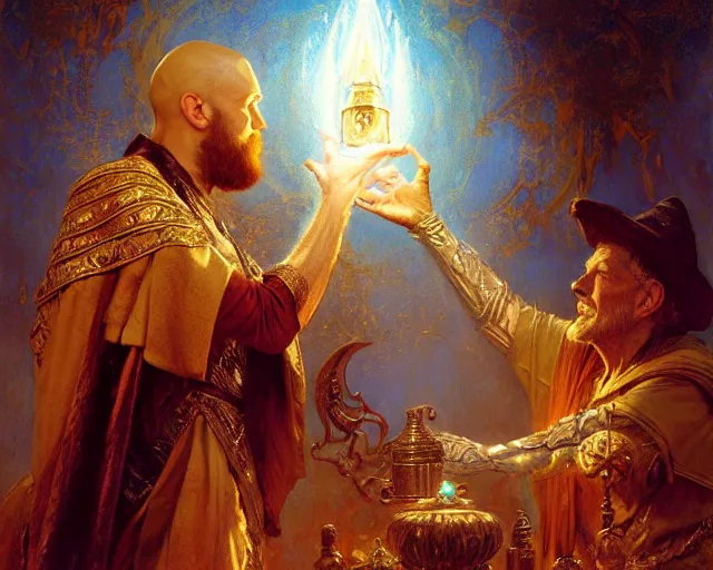 Image similar to ornate wizard man, casting light magic, summoning a noble deity. highly detailed painting by gaston bussiere, craig mullins, j. c. leyendecker 8 k