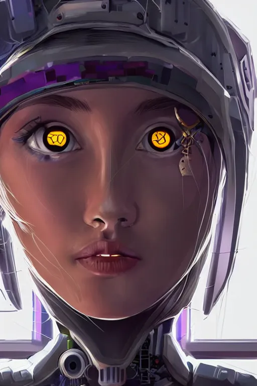 Image similar to a close - up portrait of a cyberpunk cyborg girl, by raphael, rule of thirds