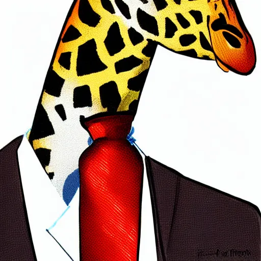 Prompt: a giraffe wearing a tie, digital art