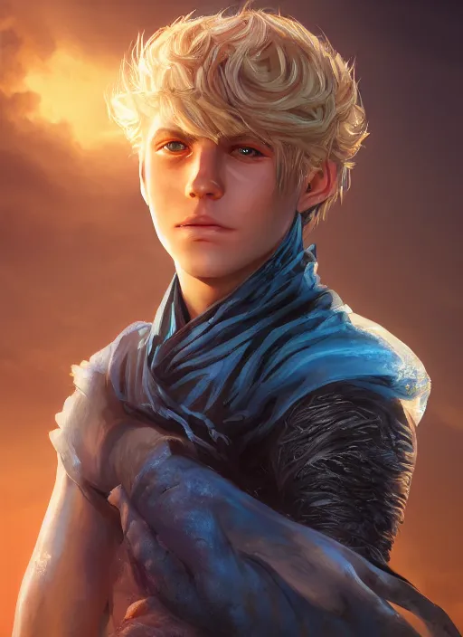 Prompt: An epic fantasy comic book style portrait painting of a young dirty blonde boy thief in the style of the wheel of time, unreal 5, DAZ, hyperrealistic, octane render, cosplay, RPG portrait, dynamic lighting