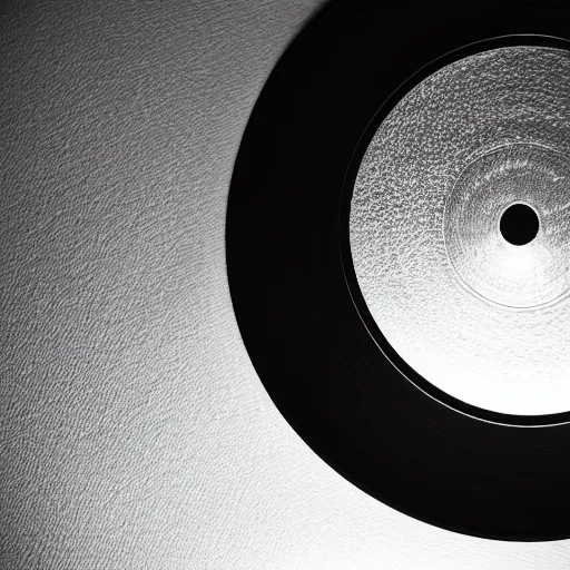 Prompt: a studio photograph of a black framed vinyl record, diffuse lighting