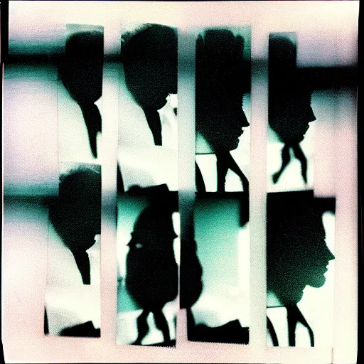 Image similar to polaroid of a dream, silhouettes, reflection, double exposure, high contrast