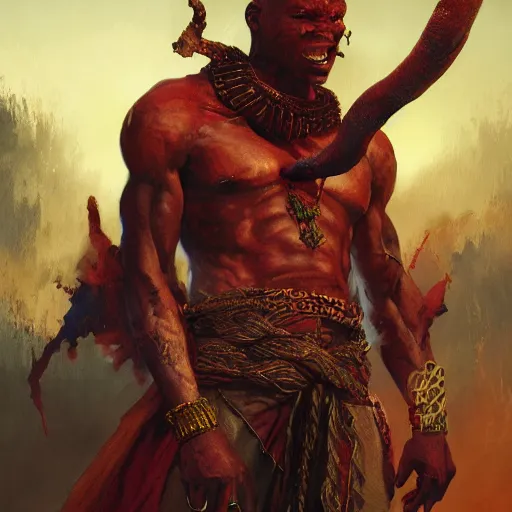 Prompt: african god shango, fire, dim light, front game card, marvel comics, dark, intricate, highly detailed, smooth, artstation, digital illustration by ruan jia and mandy jurgens and artgerm and wayne barlowe and greg rutkowski and zdislaw beksinski.