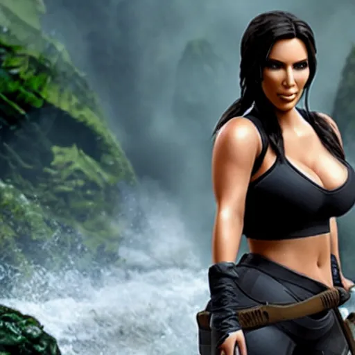 Image similar to A still of Kim Kardashian as Lara Croft