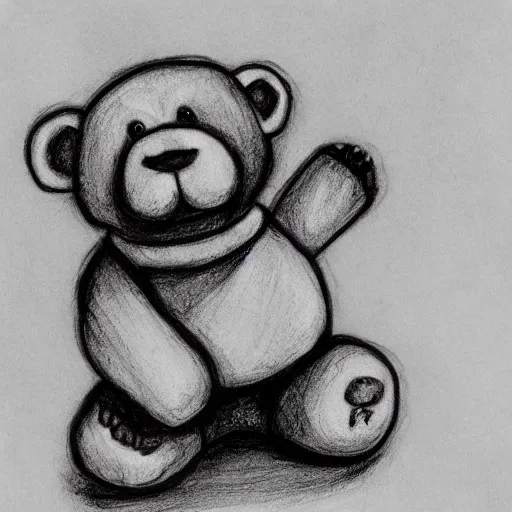 Prompt: grunge drawing of a teddy bear in the style of the grudge