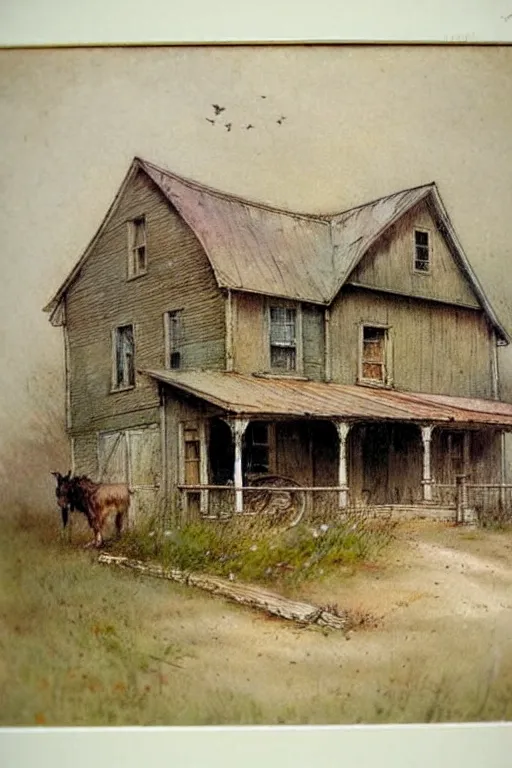 Image similar to (((((1950s farm house. muted colors.))))) by Jean-Baptiste Monge !!!!!!!!!!!!!!!!!!!!!!!!!!!