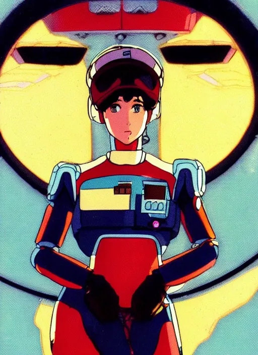 Prompt: Portrait of a female mech pilot in a bodysuit, 80s anime, cel-shaded, highly detailed, dramatic background, complementary lighting, poster