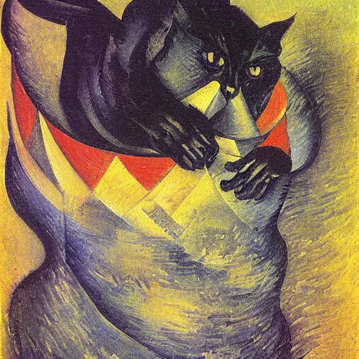 Prompt: black cat painting by umberto boccioni