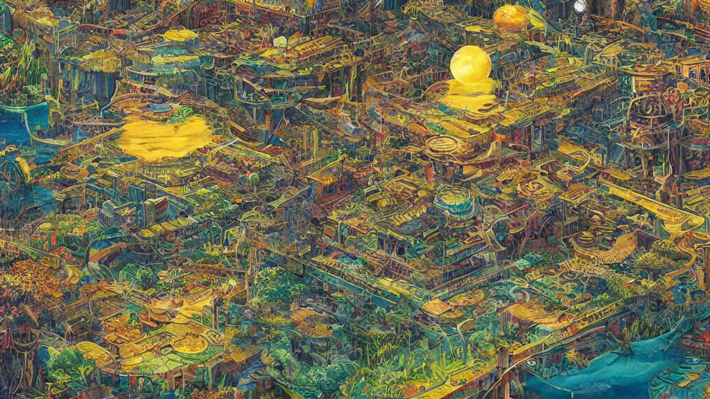 Image similar to a solarpunk landscape, artwork, colorful, insanely detailed and intricate