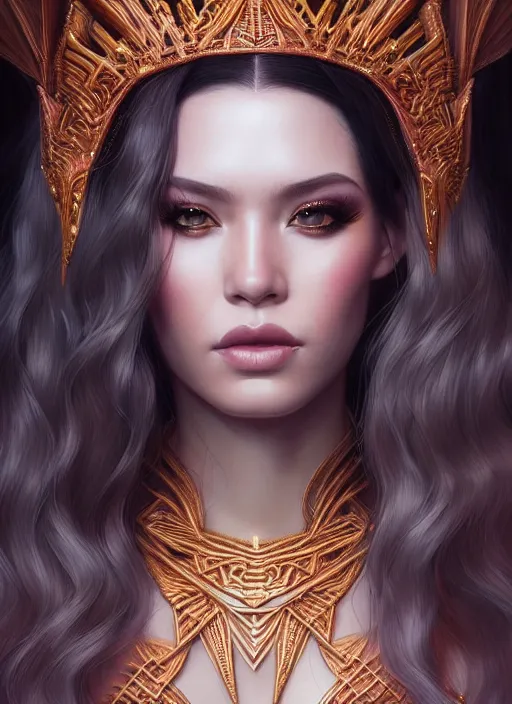 Prompt: portrait of amazon princess, intricate, sharp focus, octane render, realistic, detailed, beautiful, unreal engine, symmetrical!!, maybelline, sephora, loreal, artstation, art by artgerm, rossdraws, art by karol bak, makeup by pat mcgrath, cinematic, concept art, filmic, vsco