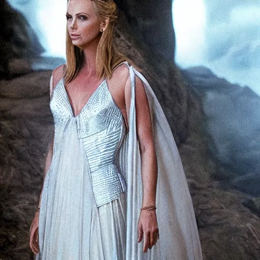 Prompt: charlize therone as galadriel