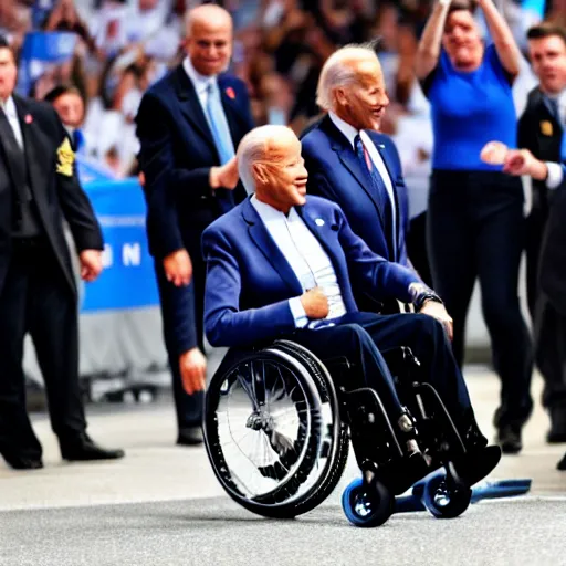 Image similar to joe biden falling off his wheelchair, award winning photo