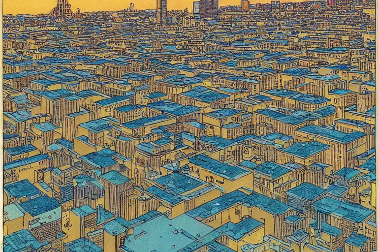 Prompt: a city populated by lemons by moebius