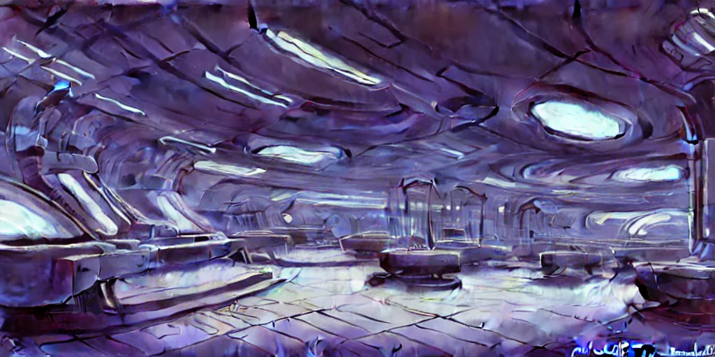 Prompt: highly detailed matte painting science fiction research facility, biopods, futuristic, med bay, experiments, synthetic, medical equipment, research subjects. environment art by syd mead and john berkley, john harris. concept art, dystopian grunge, retro futurism, beautiful volumetric - lighting - style atmosphere