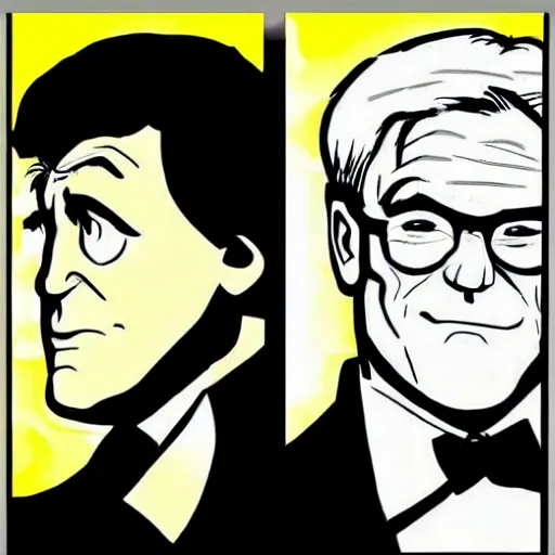 Image similar to jay leno, conan o'brien, david letterman drawn in the style of frank miller's sin city comics, black and white, panels