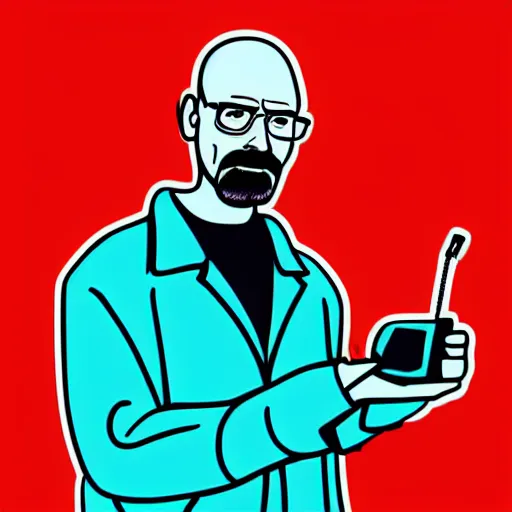 Image similar to a breaking-bad-walter-white, svg sticker, vector art, wearing headphones, jamming to music