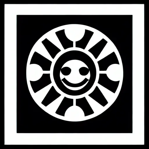 Image similar to geometric smiling sun symbol by karl gerstner, monochrome, symmetrical