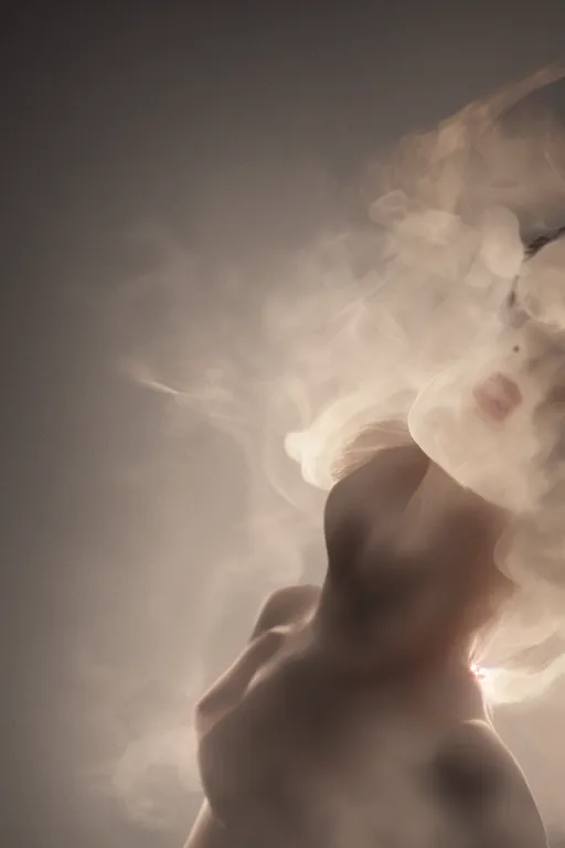 Prompt: a woman made of smoke, dancing, atmospheric, octane render, volumetric light