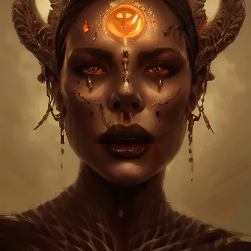 Prompt: a beautiful portrait of skull goddess by greg rutkowski and raymond swanland, dark background, trending on artstation