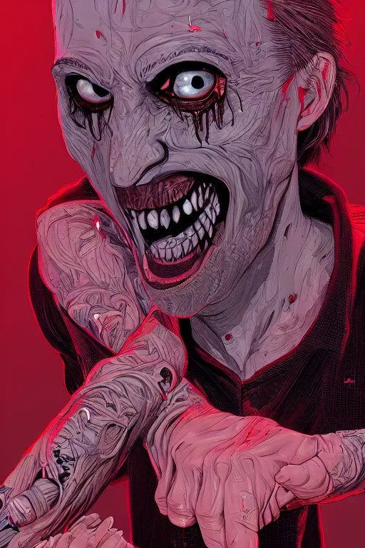 Image similar to keith buckley every time i die, full body, big two toned eyes, teeth gritted, horror, intricate details, cinematic, epic, realistic, anatomy, tomer hanuka, uplight, artstation, photorealistic, scary