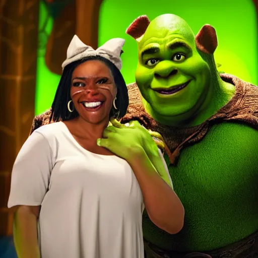 Prompt: dawyne johnson as shrek