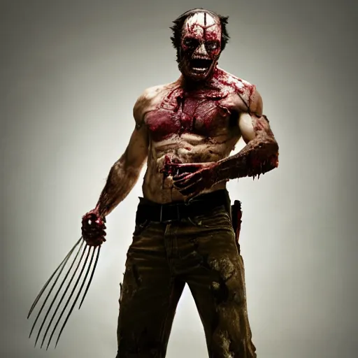 Image similar to wolverine, the walking dead zombie, full body shot, butcher by yousuf karsh, golden hour, realistic, body shot, sharp focus, 8 k high definition, insanely detailed, intricate, elegant