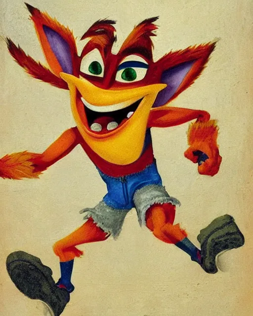 Prompt: a manuscript painting of Crash Bandicoot in the style of the Rochester Bestiary, Ashmole Bestiary