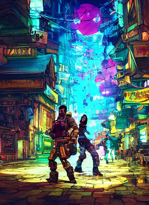 Prompt: bazaar zouk oriantal full color sky shine place mosquet painting digital illustration hdr stylized digital illustration video game icon global illumination ray tracing advanced technology that looks like it is from borderlands and by feng zhu and loish and laurie greasley, victo ngai, andreas rocha, john harris