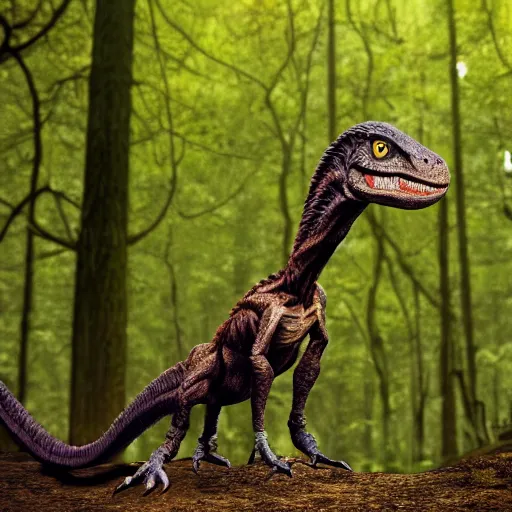 Prompt: National Geographic photo of velociraptor in the Forrest