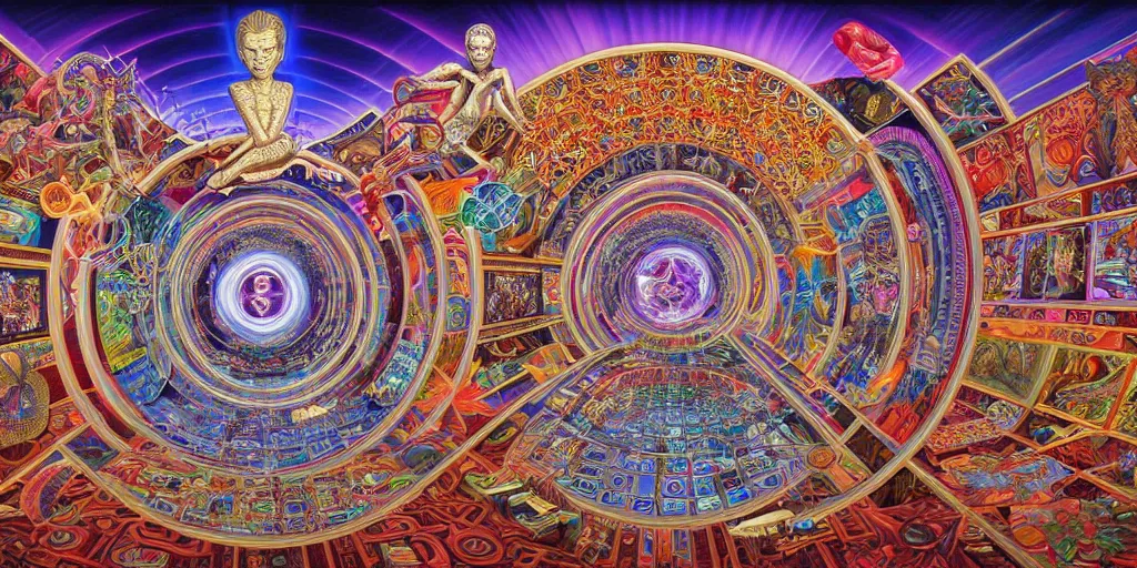 Image similar to memory palace, masterpiece composition, 8 k resolution, ultra fine illustration, art by alex grey and tokio aoyama, highly detailed,