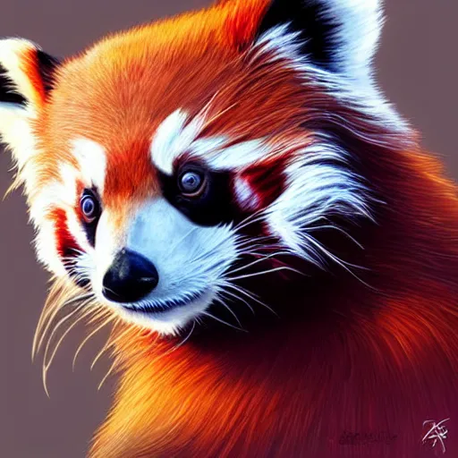 Image similar to Geometric red panda, sun in the background, intricate, elegant, highly detailed, digital painting, artstation, concept art, smooth, sharp focus, illustration, art by artgerm