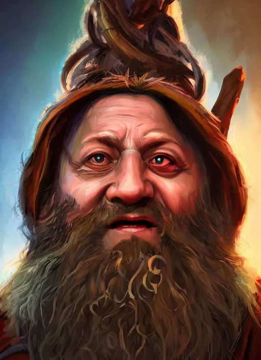 Image similar to A fantasy comic book style portrait painting of rob schneider as a dwarf druid, unreal 5, DAZ, hyperrealistic, octane render, RPG portrait, dynamic lighting